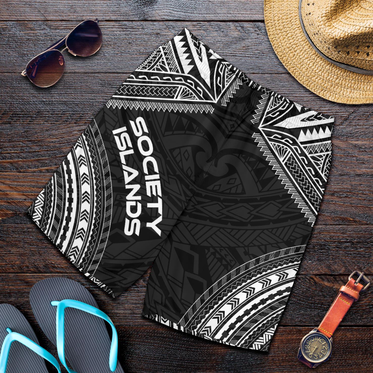 Society Islands Men's Shorts - Polynesian Chief Black Version Black - Polynesian Pride