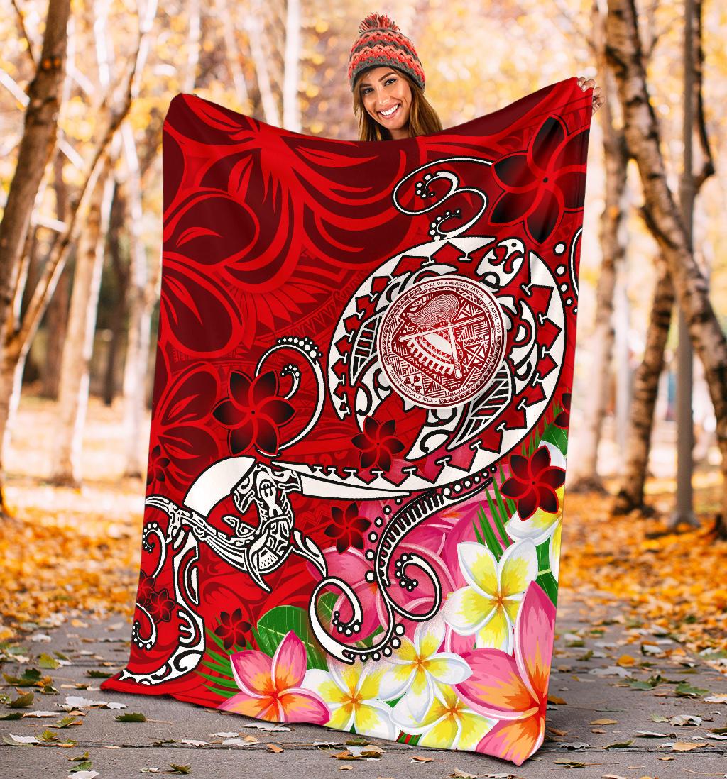 American Samoa Polynesian Premium Blanket - Turtle Plumeria (Red) - Polynesian Pride