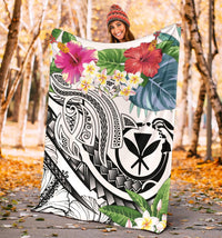 Polynesian Hawaii Kanaka Maoli Premium Blanket - Summer Plumeria (White) - Polynesian Pride