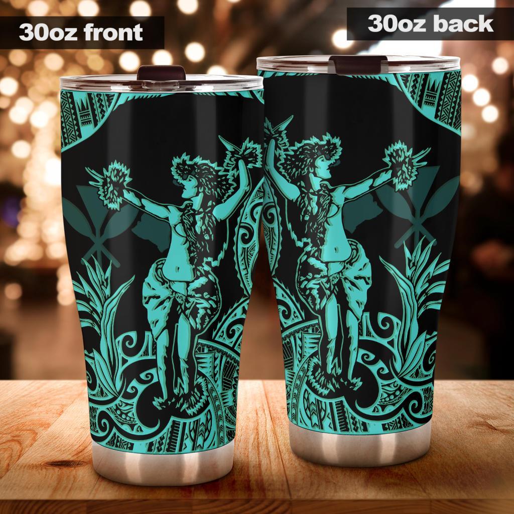 Hawaii Polynesian Tumbler - Hula Girl Neon Blue One Style 30oz X-Large Blue - Polynesian Pride