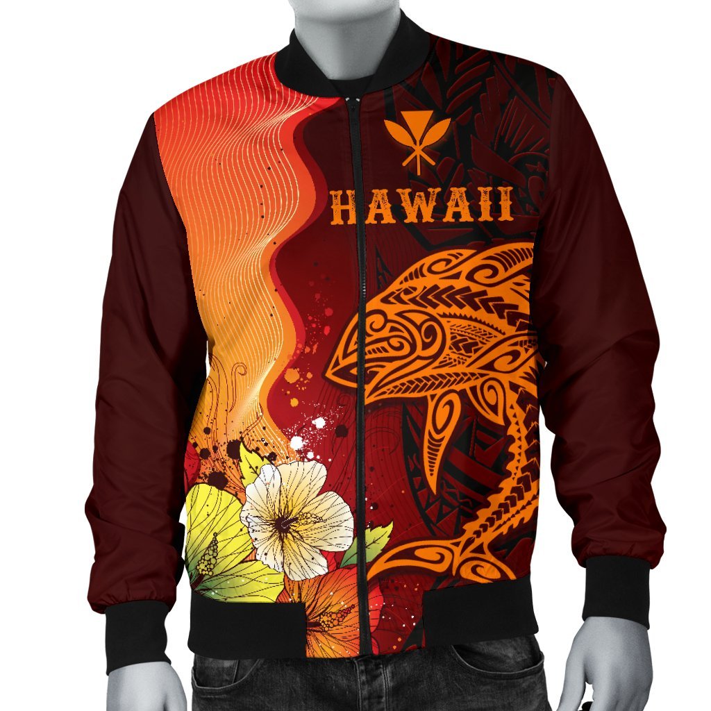 Hawaii Men's Bomber Jacket - Tribal Tuna Fish Orange - Polynesian Pride