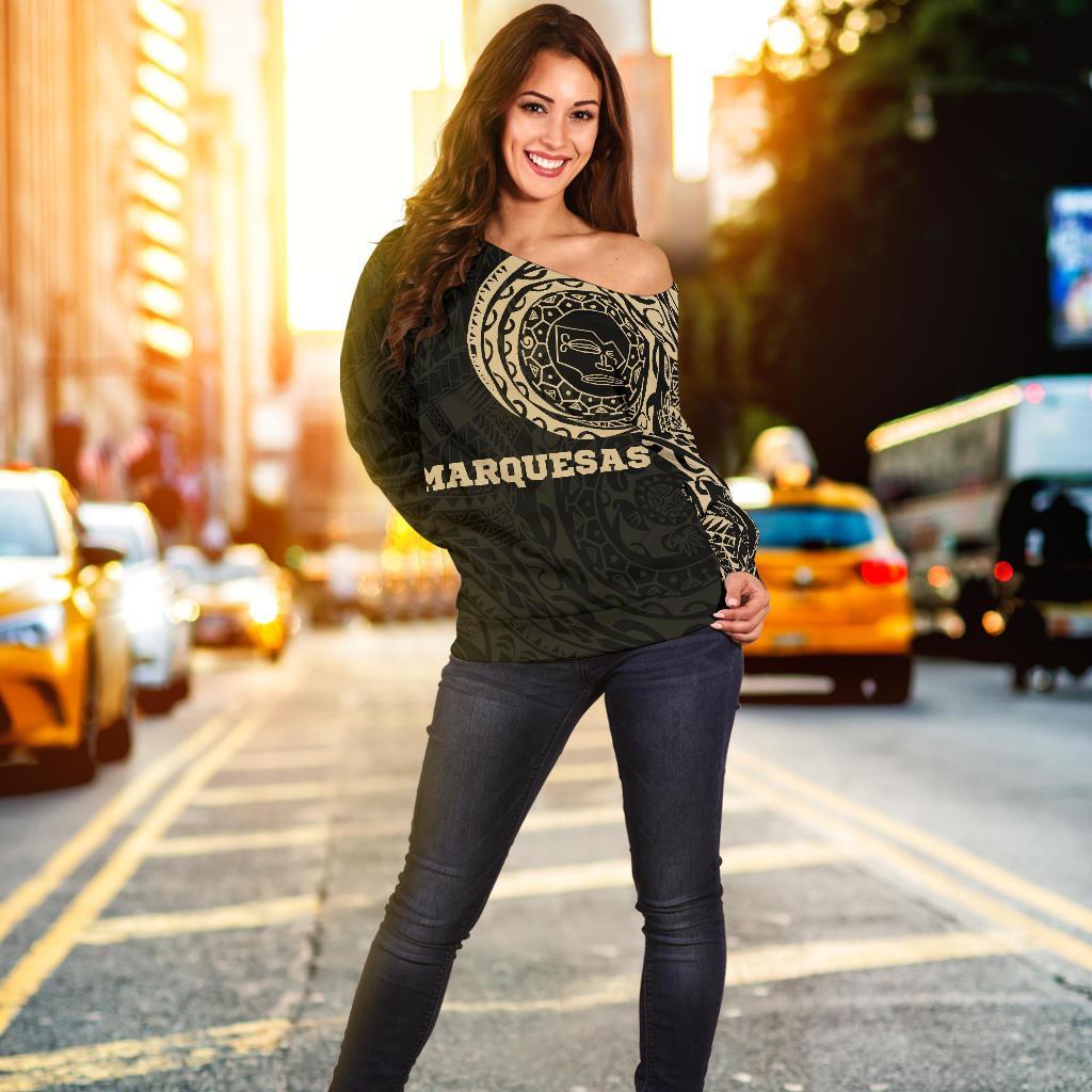 Marquesas in My Heart - Tattoo Style Off Shoulder Sweater A7 - Polynesian Pride