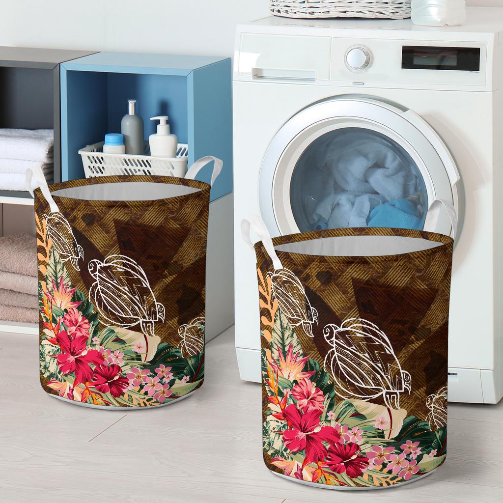 Kanaka Turtle Tropical Knit Background Laundry Basket - AH - Polynesian Pride