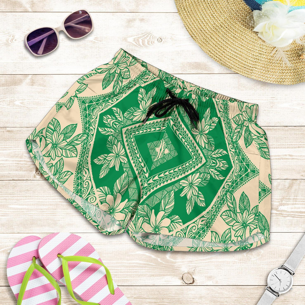 Polynesian Plumeria Mix Green Women's Short - Polynesian Pride