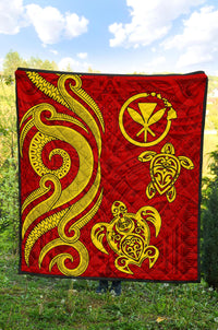 Polynesian Hawaii (Kanaka Maoli) Premium Quilt - Red Tentacle Turtle - Polynesian Pride
