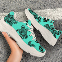 Polynesian Turtle Palm And Sea Pebbles Turquoise Chunky Sneakers - Polynesian Pride
