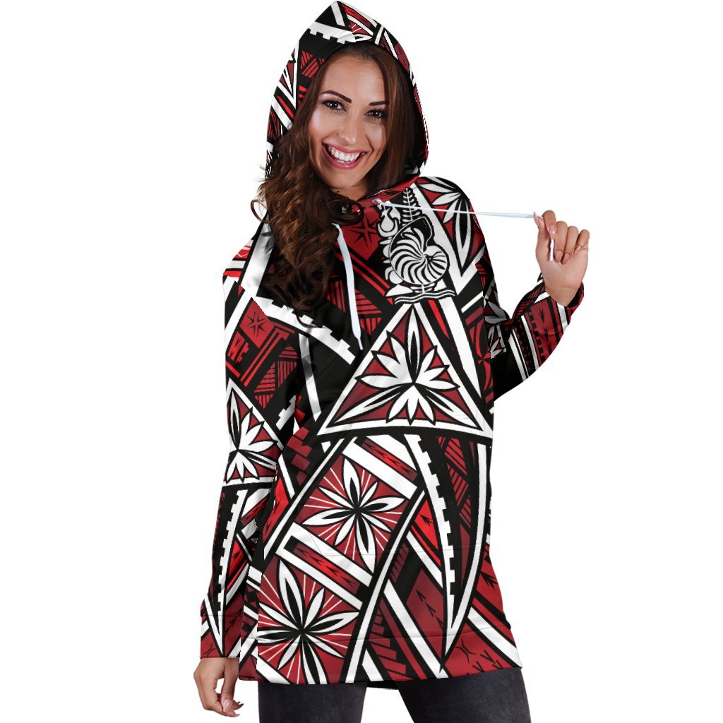 New Caledonia Women's Hoodie Dress - Tribal Flower Special Pattern Red Color - Polynesian Pride