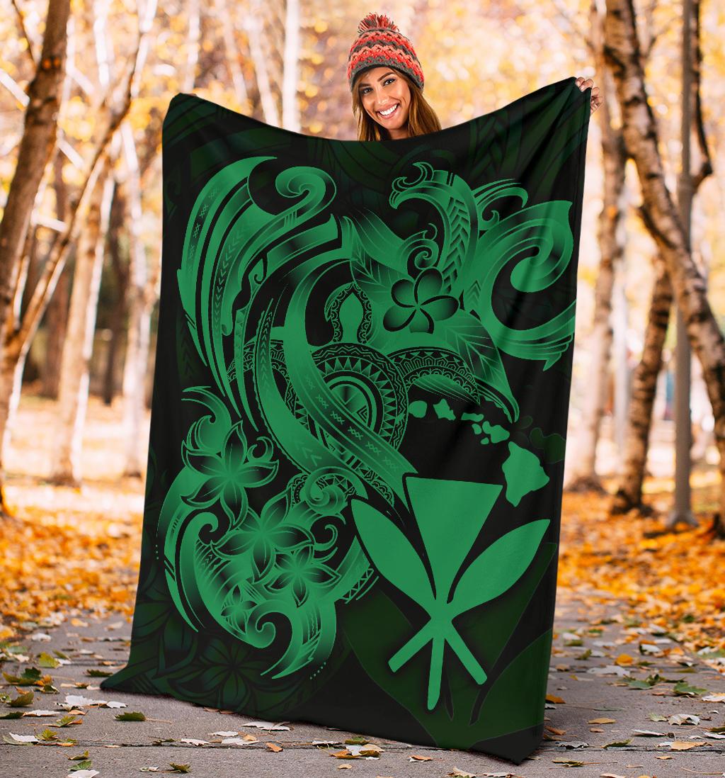 Polynesian Hawaii All Over Premium Blanket - Kanaka Maoli Green Turtle - Polynesian Pride