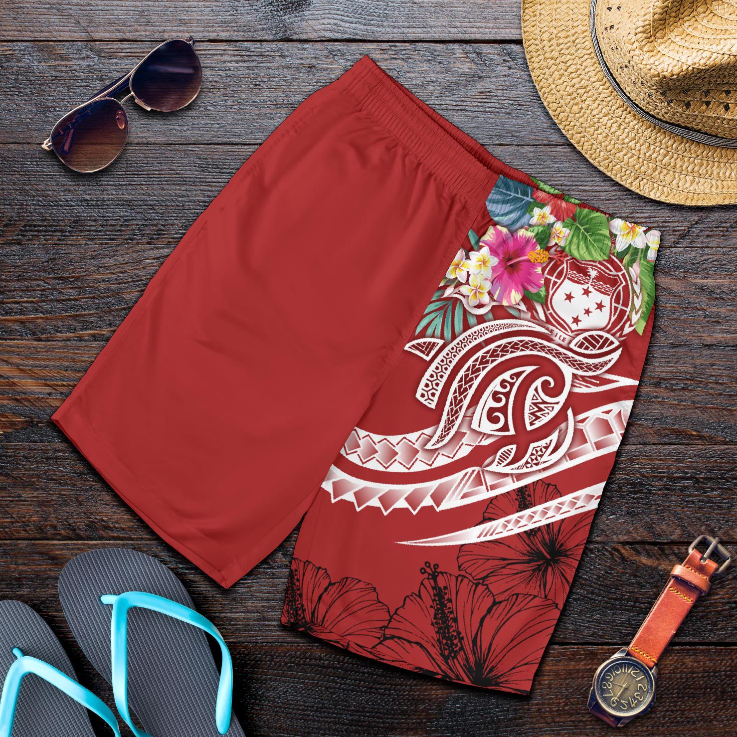 Polynesian Samoa Men's Shorts - Summer Plumeria (Red) Red - Polynesian Pride