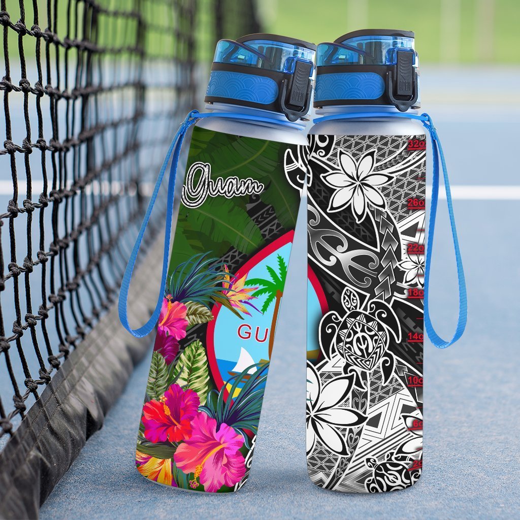 Guam Hydro Tracking Bottle - Turtle Plumeria Banana Leaf - Polynesian Pride