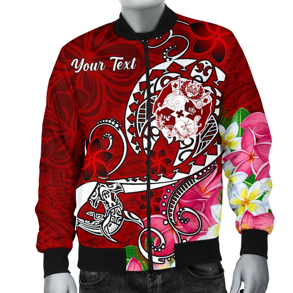 Tonga Custom Personalised Men's Bomber Jacket - Turtle Plumeria (Red) Red - Polynesian Pride