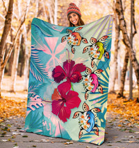 Polynesian Hawaii Premium Blanket - Plumeria Turtles with Hibiscus - Polynesian Pride