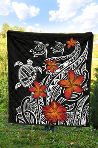 Hawaiian Map Turtle Swim Plumeria Polynesian Quilt - Polynesian Pride