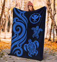Polynesian Hawaii Premium Blanket - Blue Kanaka Maoli Tentacle Turtle - Polynesian Pride