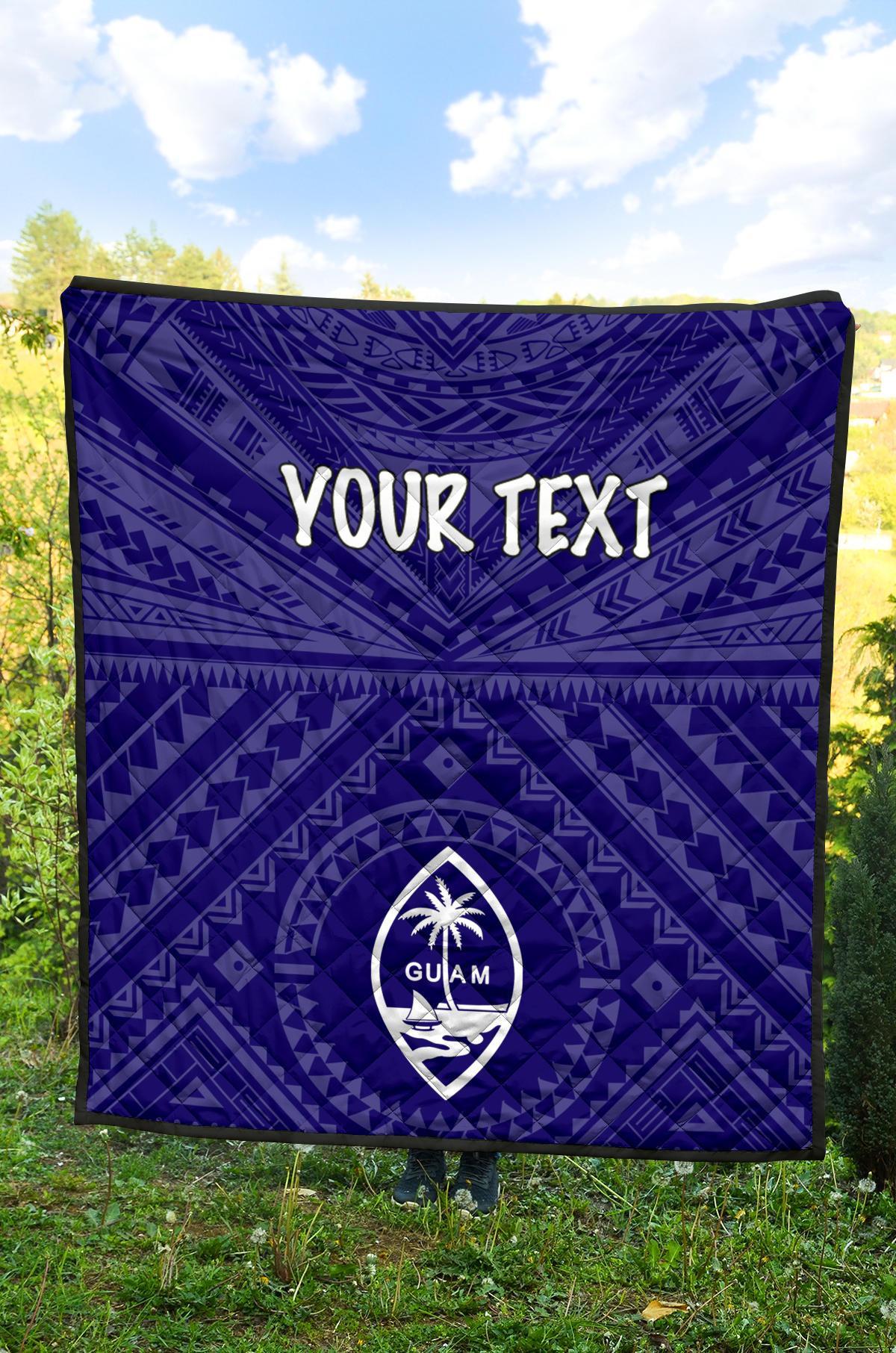 Guam Personalised Premium Quilt - Guam Seal With Polynesian Tattoo Style (Blue) - Polynesian Pride