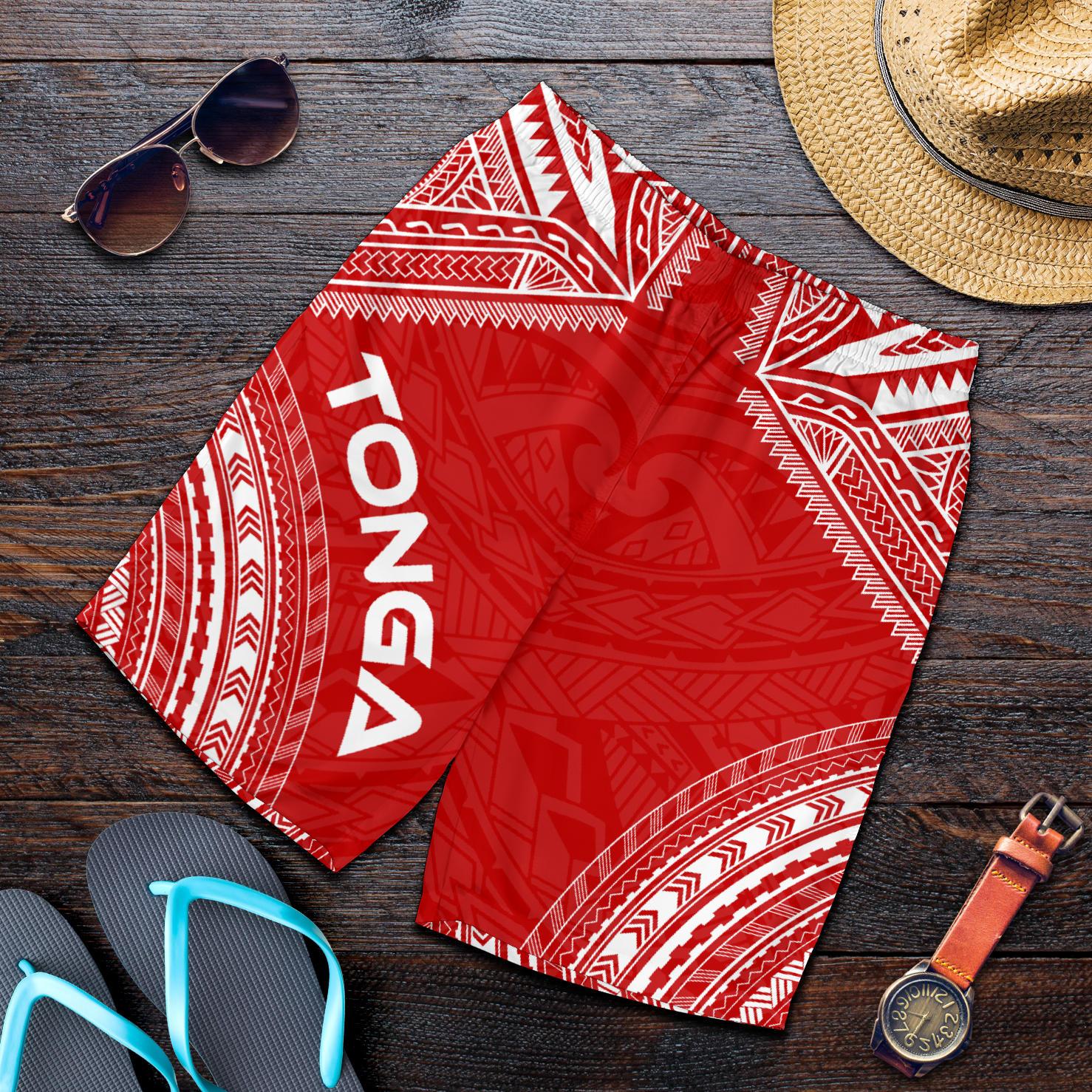 Tonga Men's Shorts - Polynesian Chief Flag Version Red - Polynesian Pride