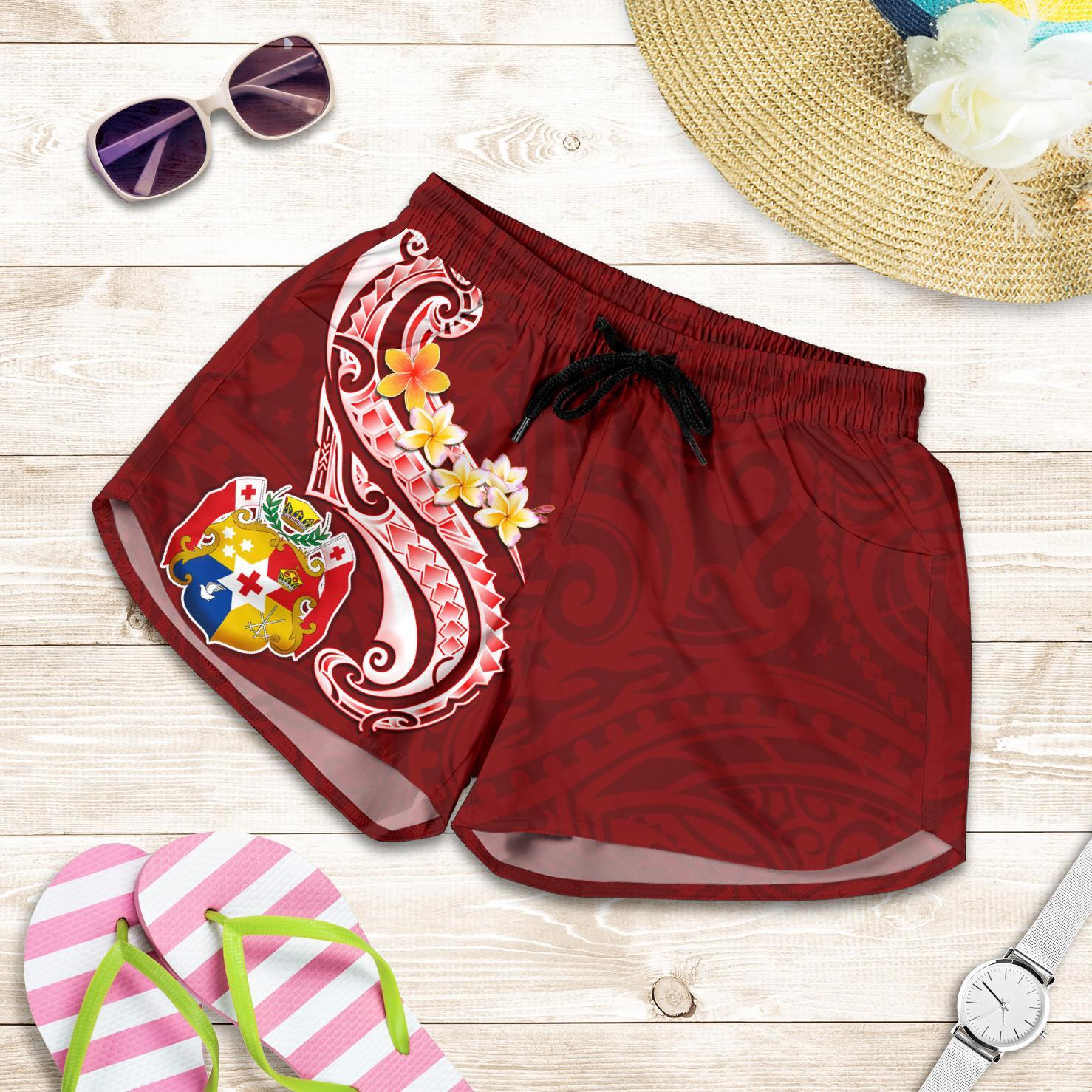 Tonga Women's Shorts - Tonga Coat Of Arms With Polynesian Patterns Women Red - Polynesian Pride