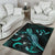 Kosrae Polynesian Area Rugs - Turtle With Blooming Hibiscus Turquoise - Polynesian Pride