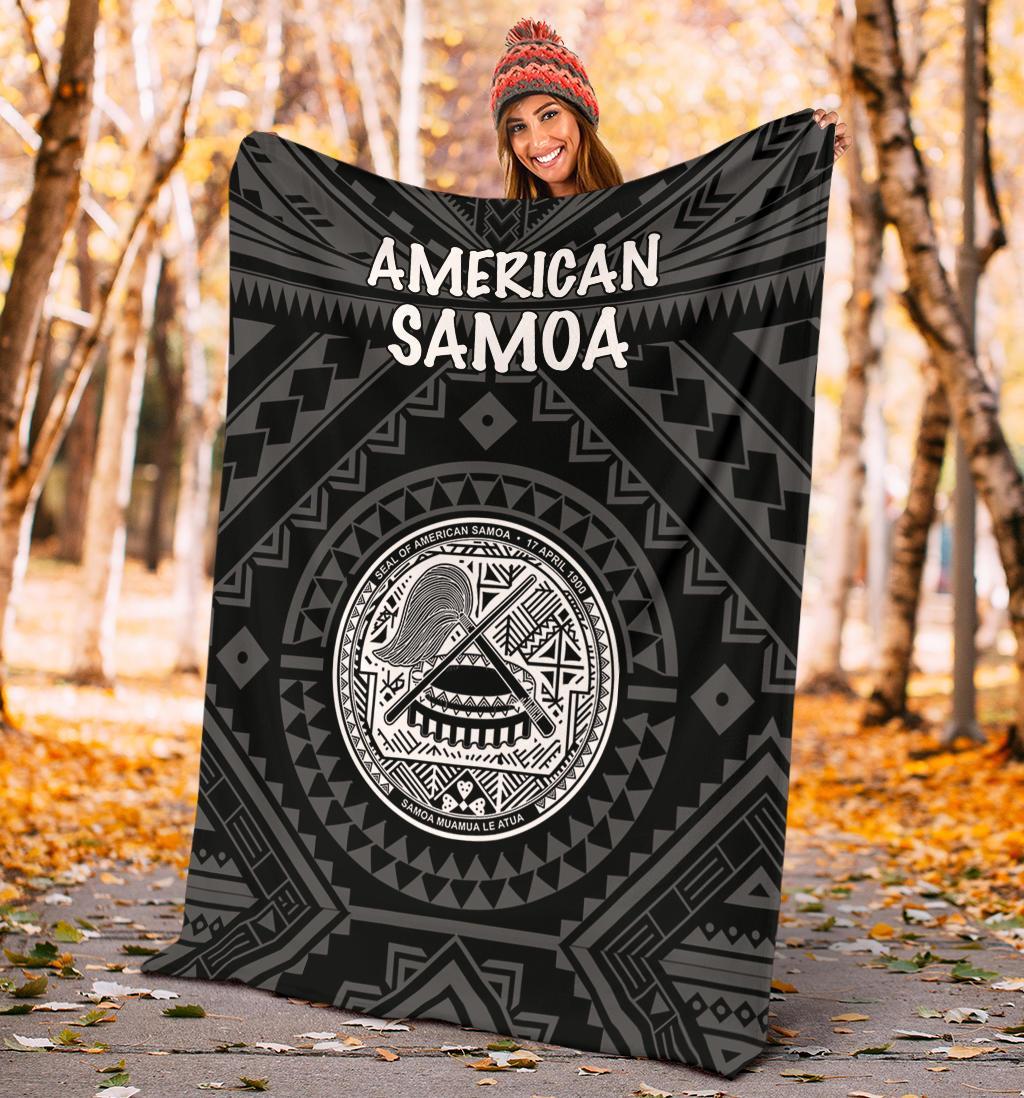 American Samoa Premium Blanket - Seal In Polynesian Tattoo Style ( Black) - Polynesian Pride