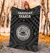 American Samoa Premium Blanket - Seal In Polynesian Tattoo Style ( Black) - Polynesian Pride