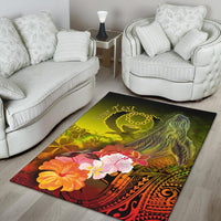 Pohnpei Custom Personalised Area Rug - Humpback Whale with Tropical Flowers (Yellow) - Polynesian Pride