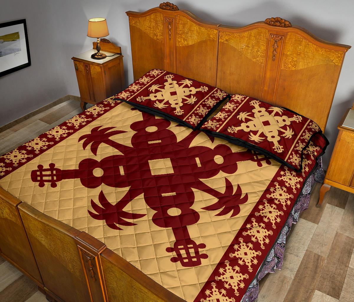 Hawaiian Quilt Pattern Ukulele And Coconut Quilt Bed Set - Polynesian Pride