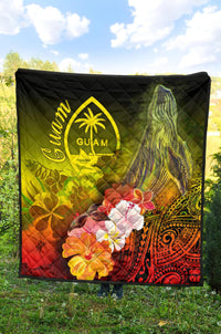 Guam Premium Quilt - Humpback Whale with Tropical Flowers (Yellow) - Polynesian Pride