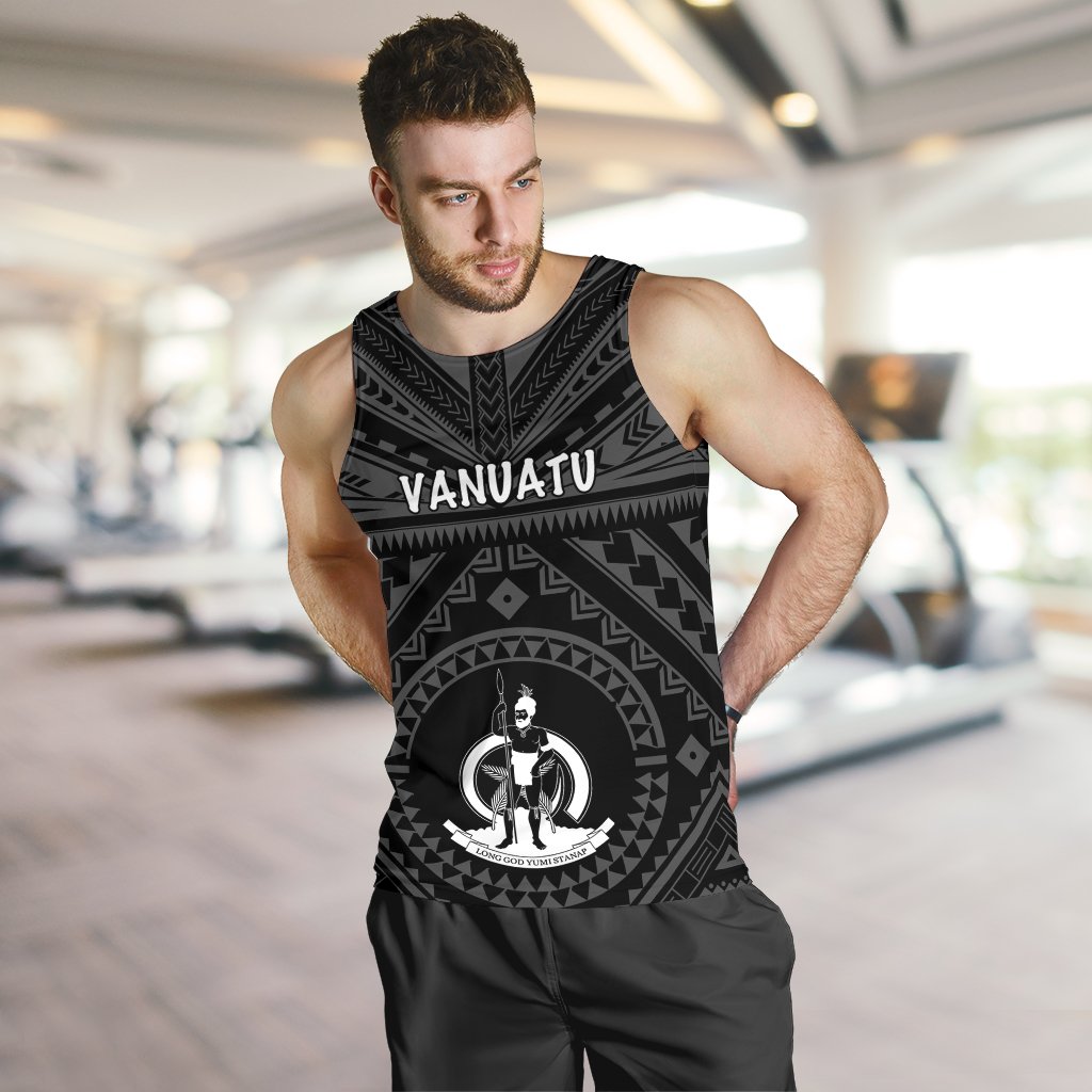 Vanuatu Men's Tank Top - Vanuatu Seal With Polynesian Tattoo Style Black - Polynesian Pride