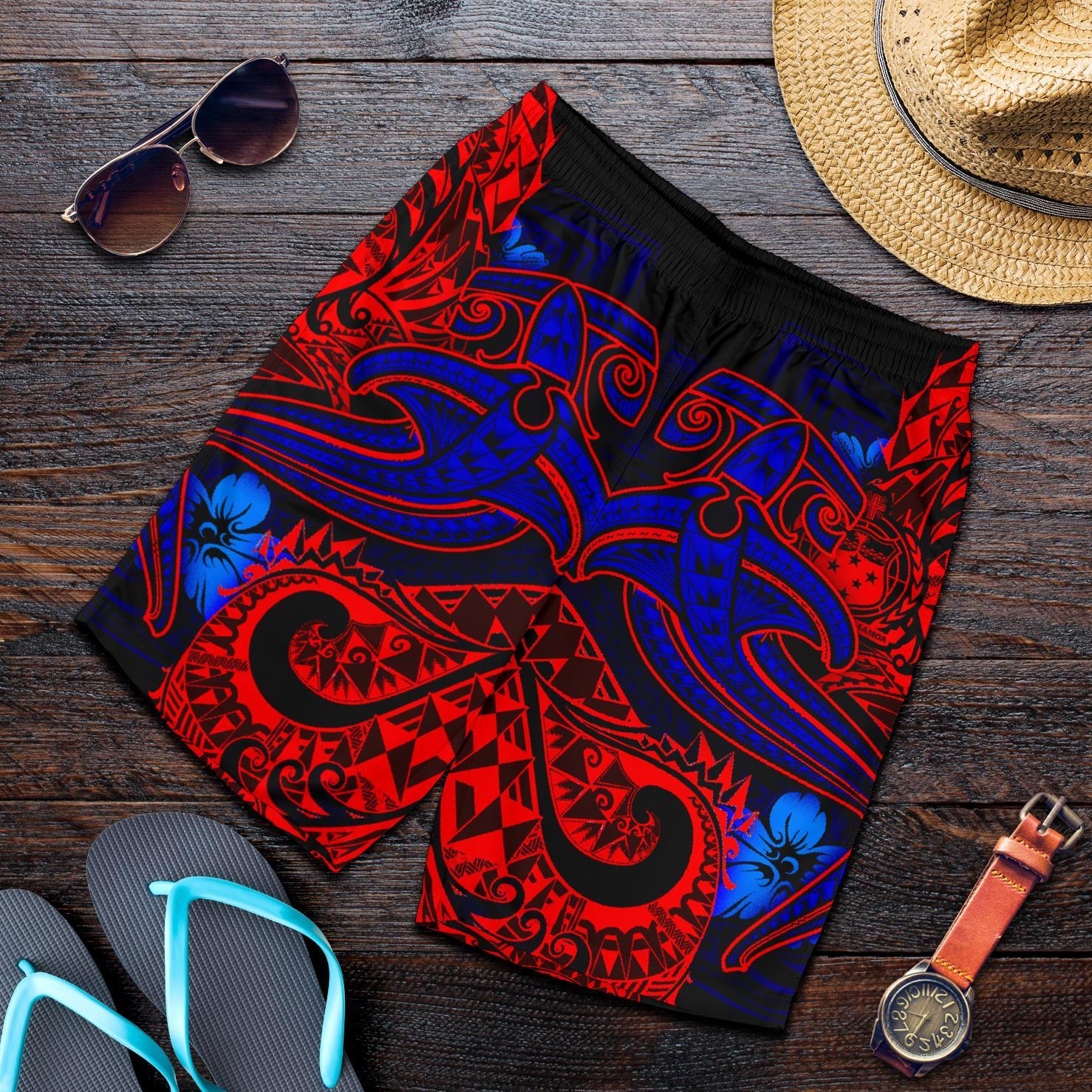 Samoa Men's Shorts - Blue Shark Polynesian Tattoo Blue - Polynesian Pride