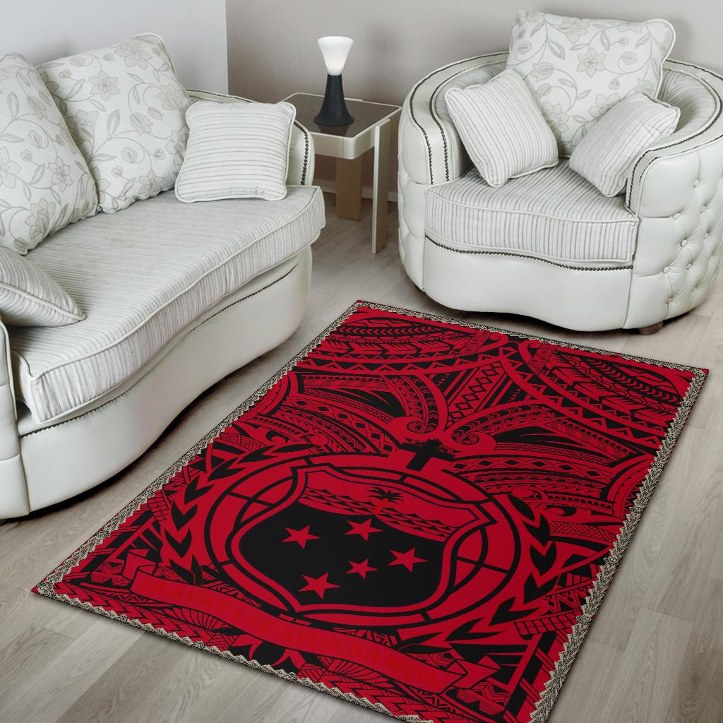 Samoa Area Rug, Samoa Coat Of Arm - Polynesian Tattoo (Red) - Polynesian Pride