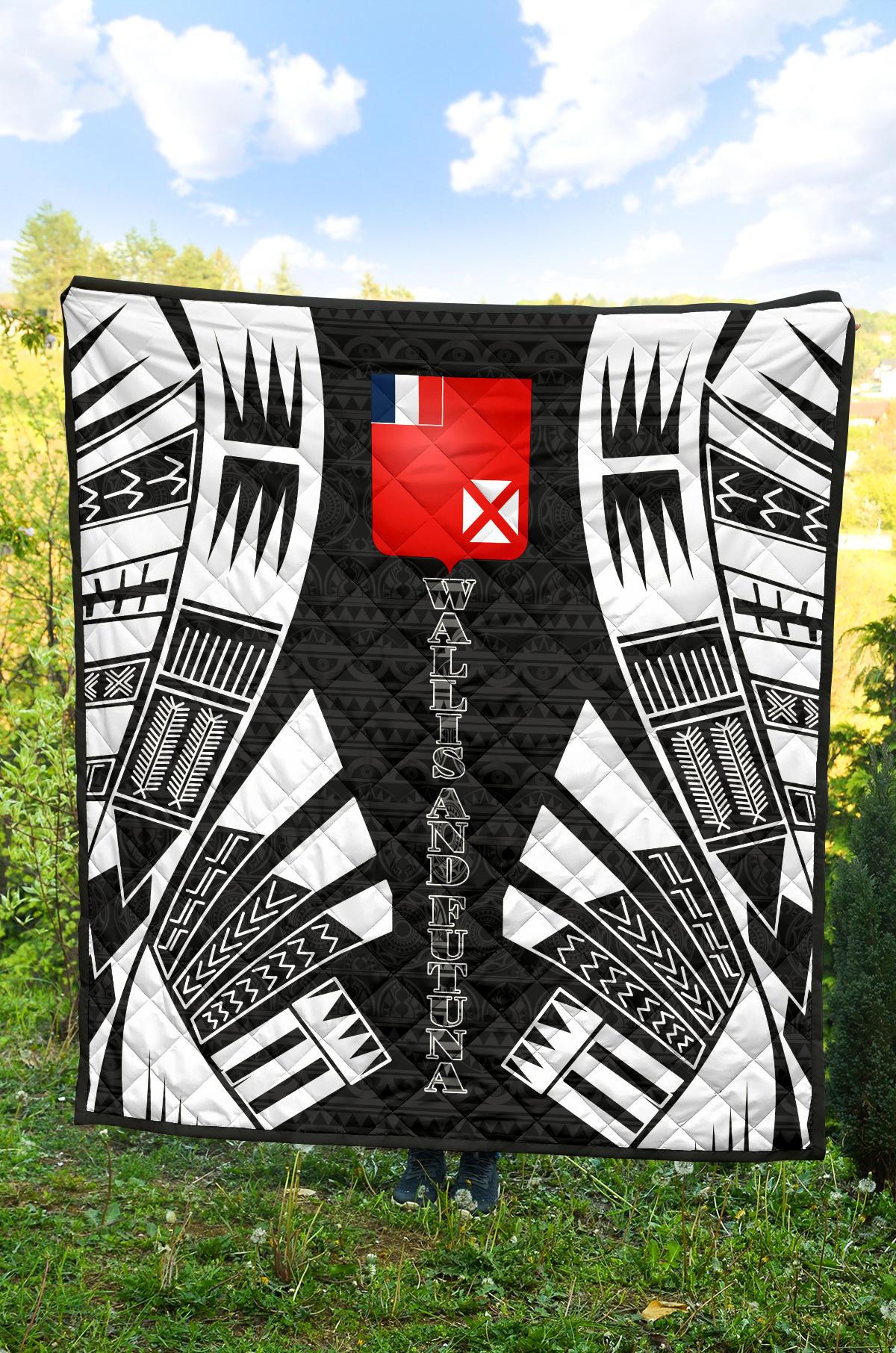Wallis And Futuna Premium Quilt - Wallis And Futuna Coat Of Arms Polynesian White Tattoo - Polynesian Pride