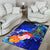 American Samoa Polynesian Custom Personalised Area Rug - Humpback Whale with Tropical Flowers (Blue) - Polynesian Pride