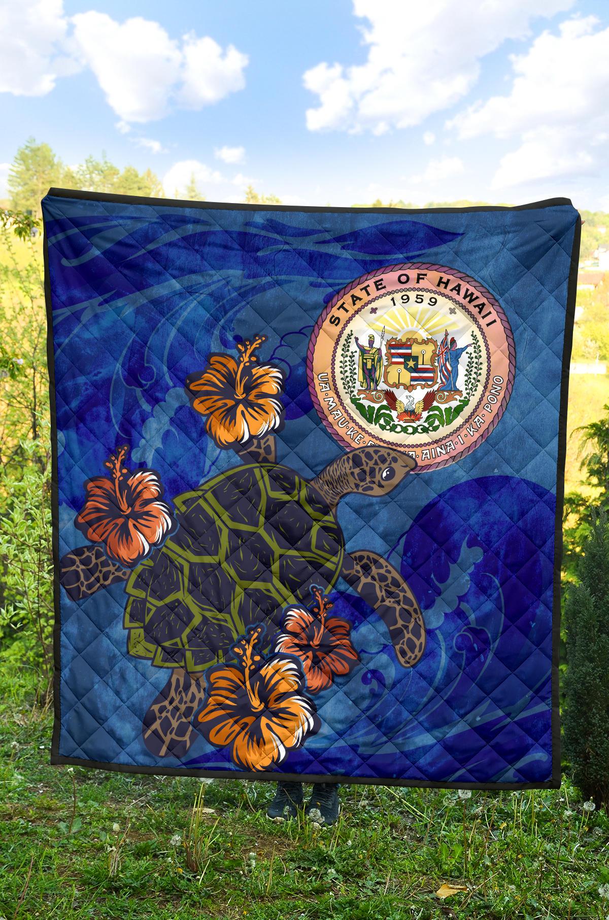 Hawaii Seal Hibiscus Ocean Pin Light Turtle Sea Premium Quilt - Polynesian Pride
