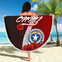 Northern Mariana Islands Polynesian Beach Blanket - Coat Of Arm With Hibiscus - Polynesian Pride