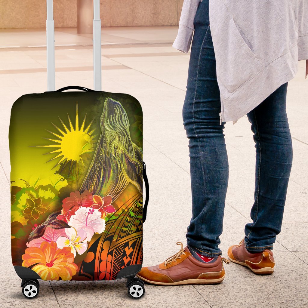 Marshall Islands Luggage Covers - Humpback Whale with Tropical Flowers (Yellow) Yellow - Polynesian Pride