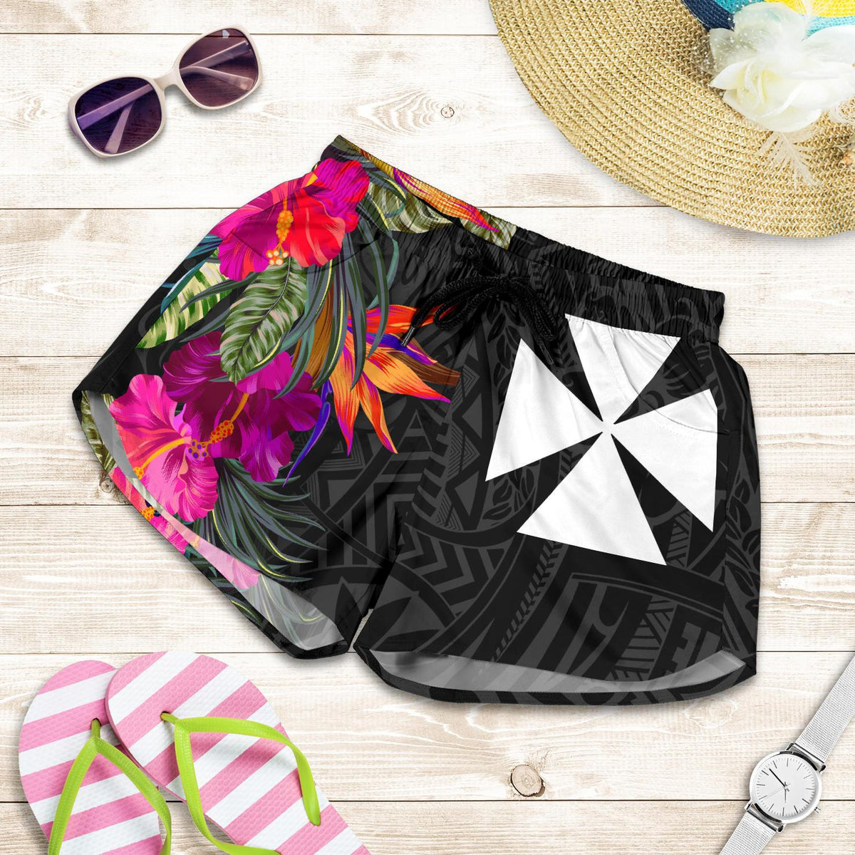Wallis And Futuna All Over Print Women's Shorts - Polynesian Hibiscus Pattern - Polynesian Pride