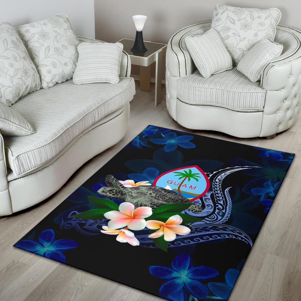 Guam Polynesian Area Rug - Turtle With Plumeria Flowers - Polynesian Pride