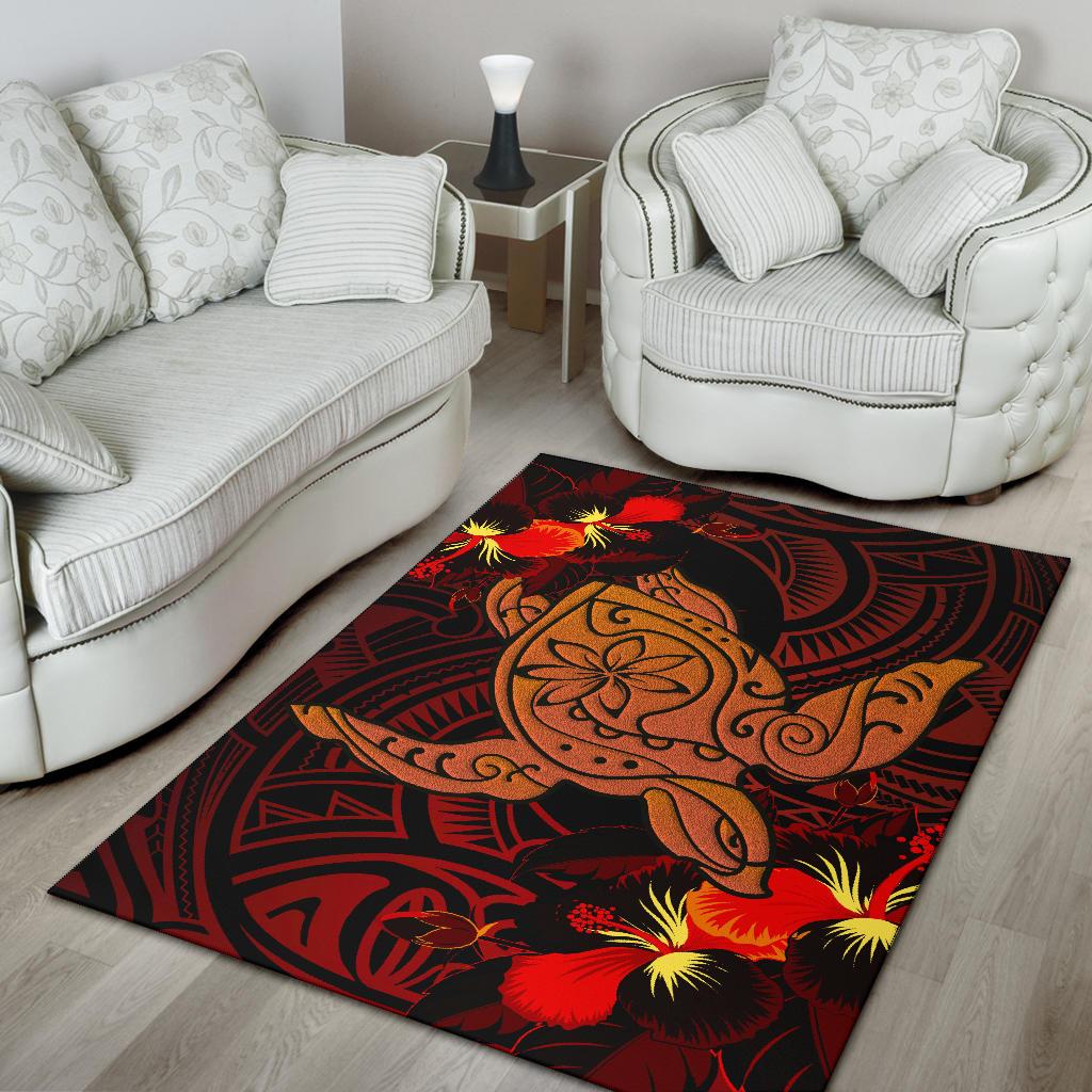 Hawaii Hibiscus Polynesian Red Big Turtle Area Rug AH - Polynesian Pride