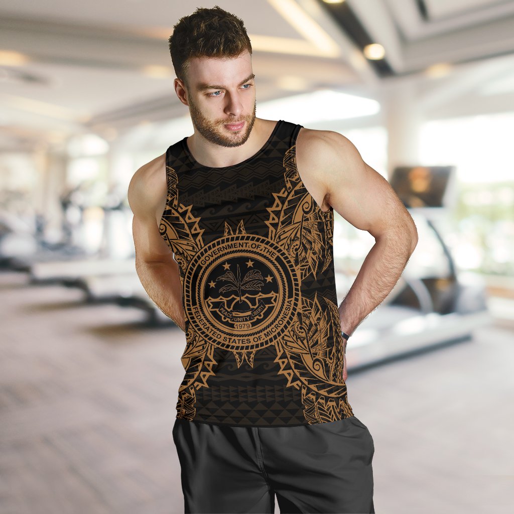Federated States Of Micronesian Polynesian Men Tank Top Map Gold - Polynesian Pride