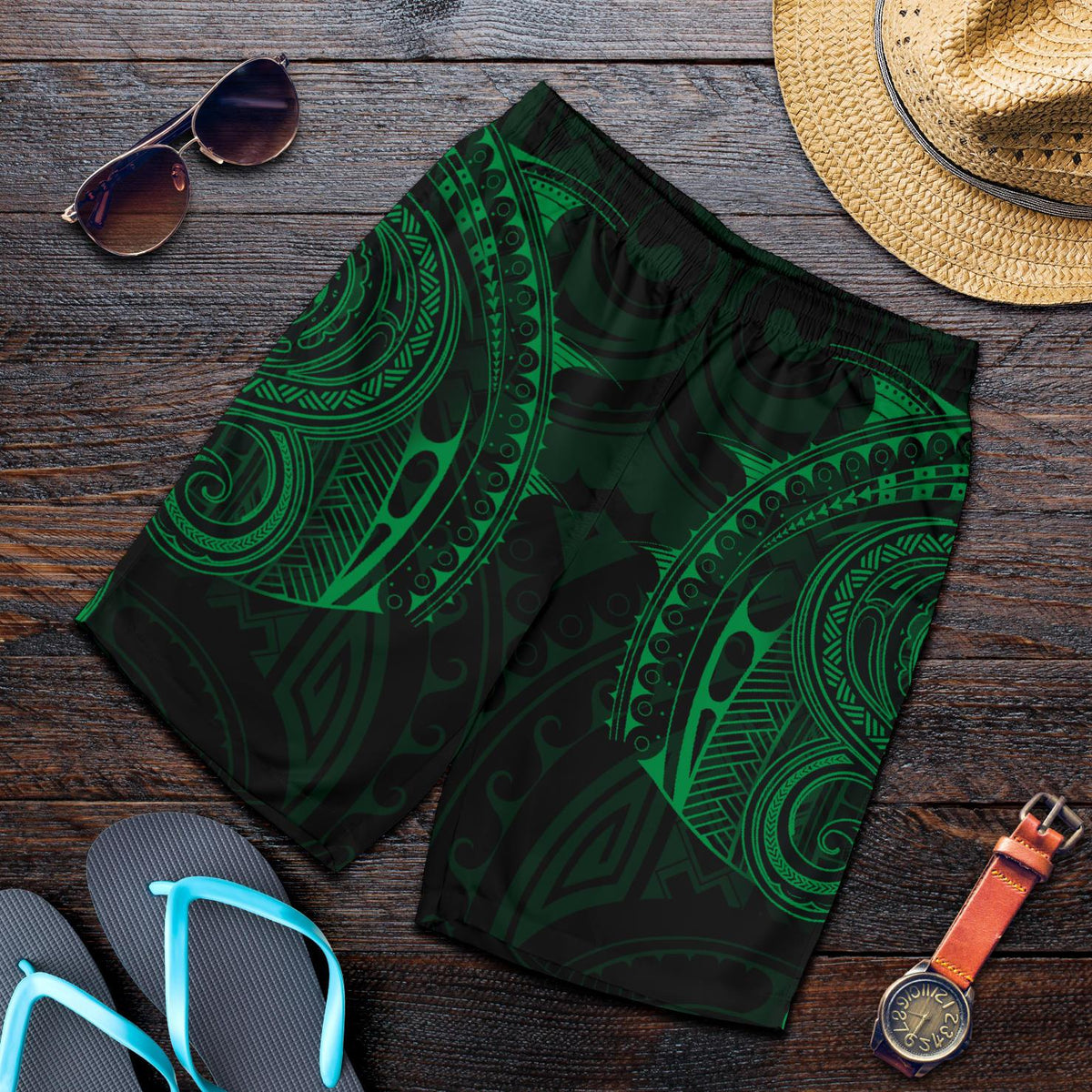 Strong Polynesian Tattoo Men's Shorts Green - Polynesian Pride