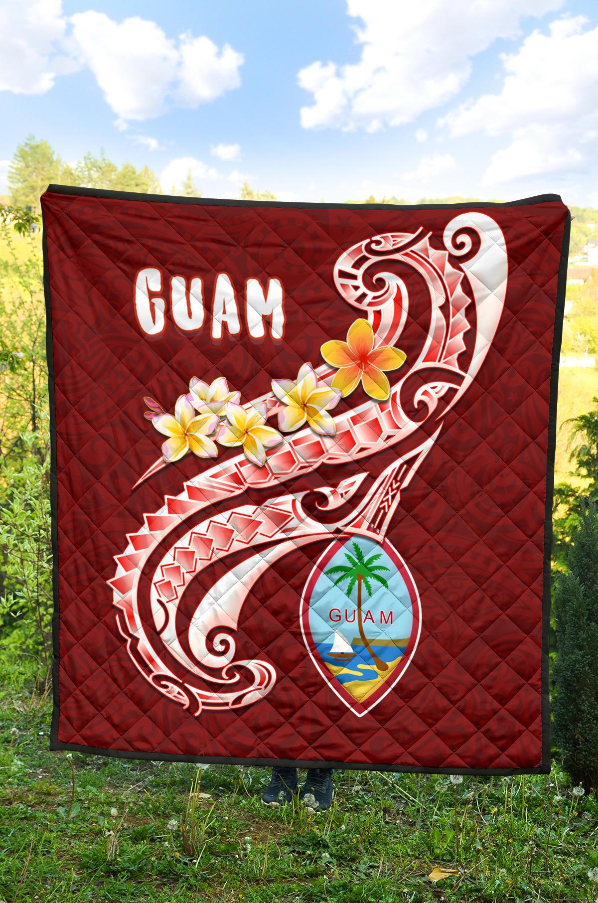 Guam Premium Quilt - Guam Seal Polynesian Patterns Plumeria (Red) - Polynesian Pride