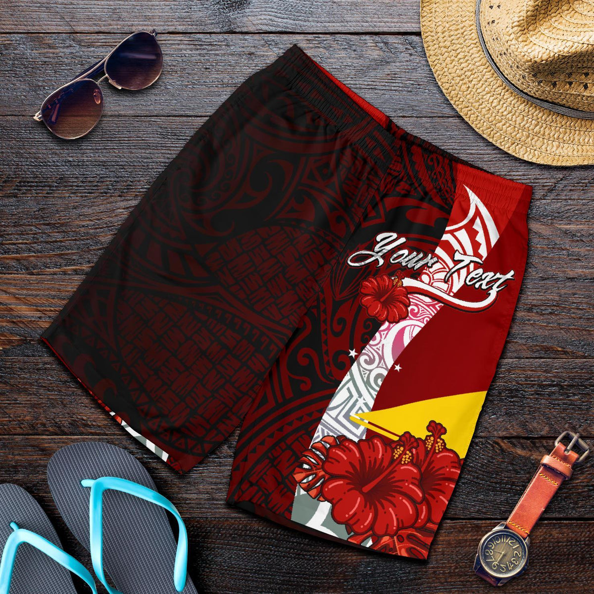 Tokelau Polynesian Custom Personalised Men's Shorts - Coat Of Arm With Hibiscus - Polynesian Pride