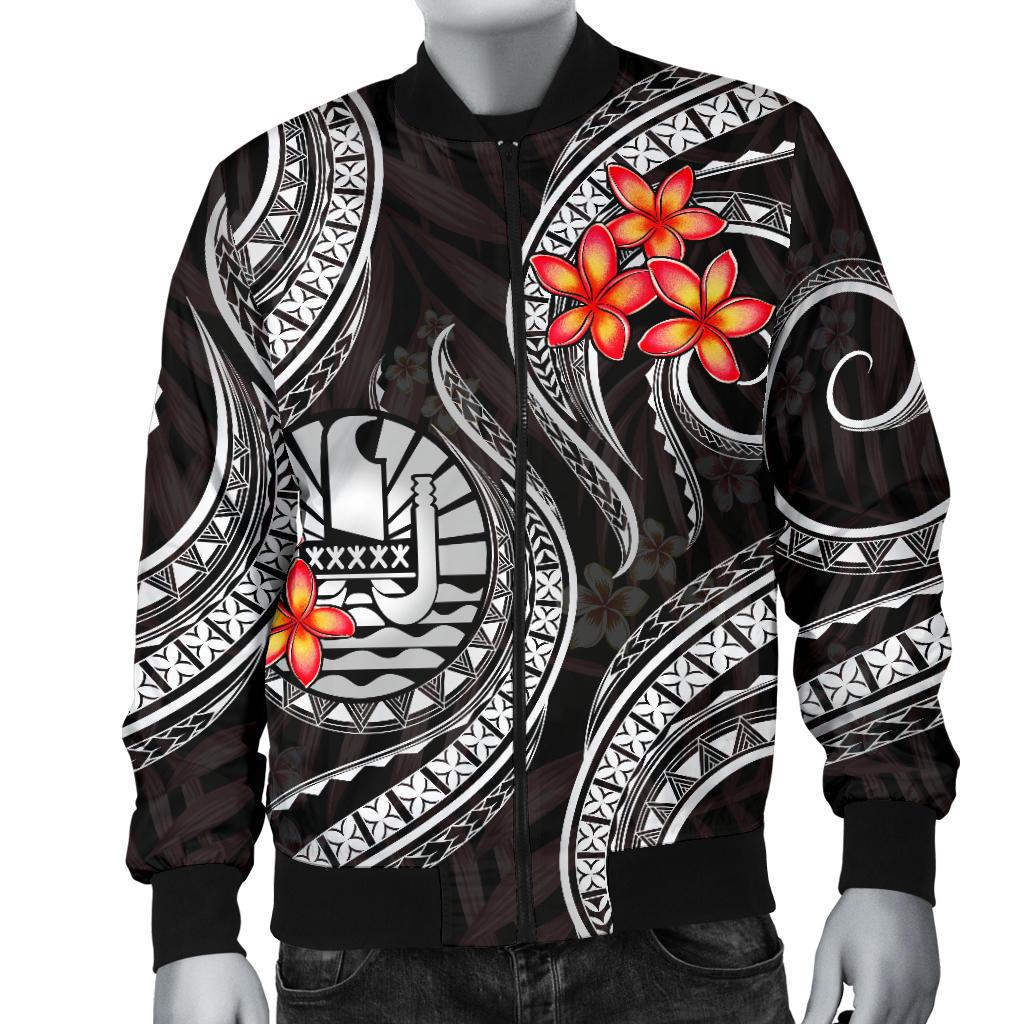 Tahiti Polynesian Men Bomber Jacket - White Plumeria - Polynesian Pride