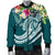 Fiji Polynesian Men's Bomber Jacket - Summer Plumeria (Turquoise) - Polynesian Pride