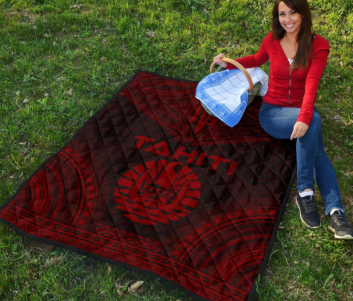 Tahiti Premium Quilt - Tahiti Flag Polynesian Chief Dark Red Version - Polynesian Pride