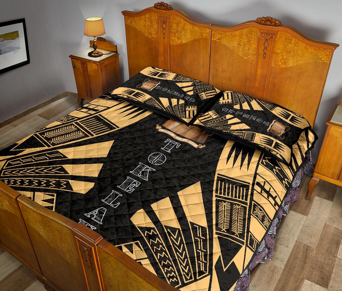 Tokelau Quilt Bed Set - Tokelau Coat Of Arms Yellow Tattoo Style - Polynesian Pride