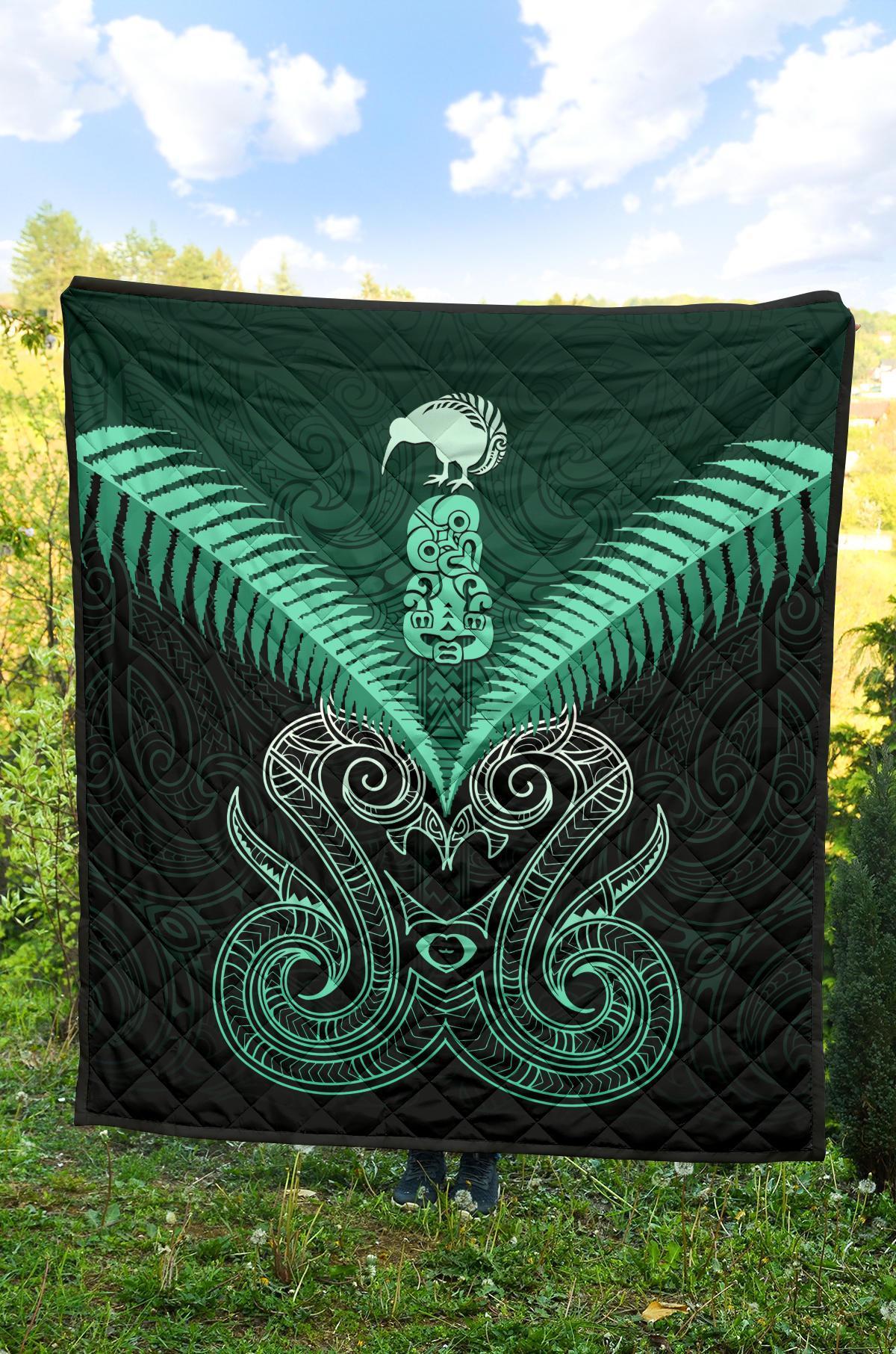 Maori Manaia New Zealand Premium Quilt Turquoise - Polynesian Pride