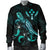 Kosrae Polynesian Men's Bomber Jacket - Turtle With Blooming Hibiscus Turquoise - Polynesian Pride