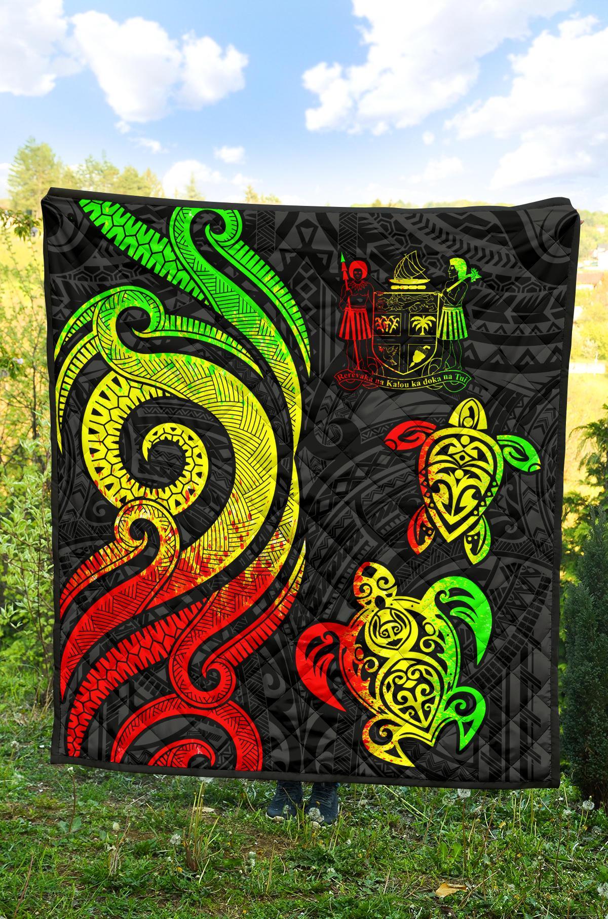 Fiji Polynesian Premium Quilt - Reggae Tentacle Turtle Crest - Polynesian Pride