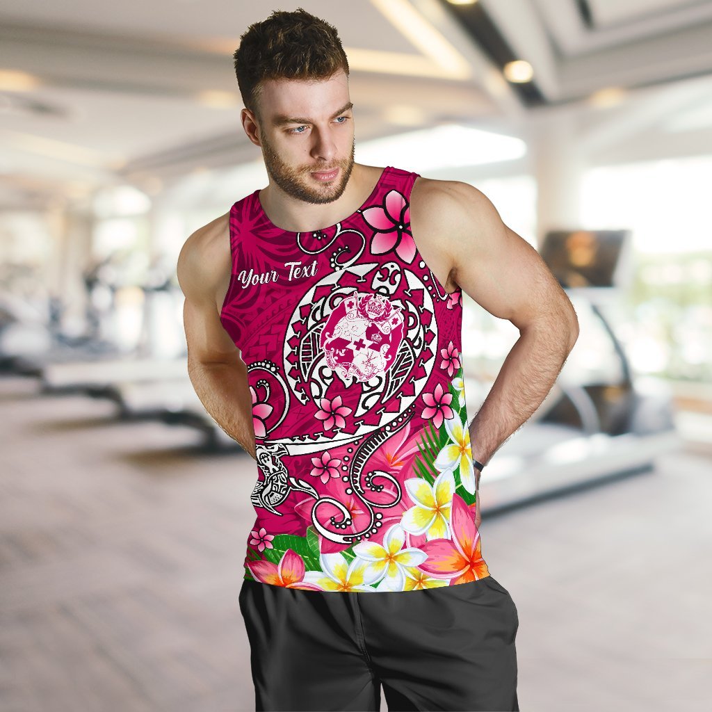 Tonga Custom Personalised Men's Tank Top - Turtle Plumeria (Pink) Pink - Polynesian Pride